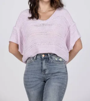 Talking About You V-Neck Short Sleeve Cropped Sweater In Lavender