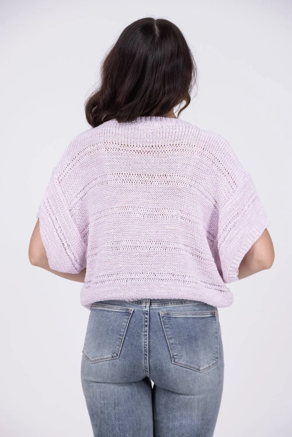 Talking About You V-Neck Short Sleeve Cropped Sweater In Lavender