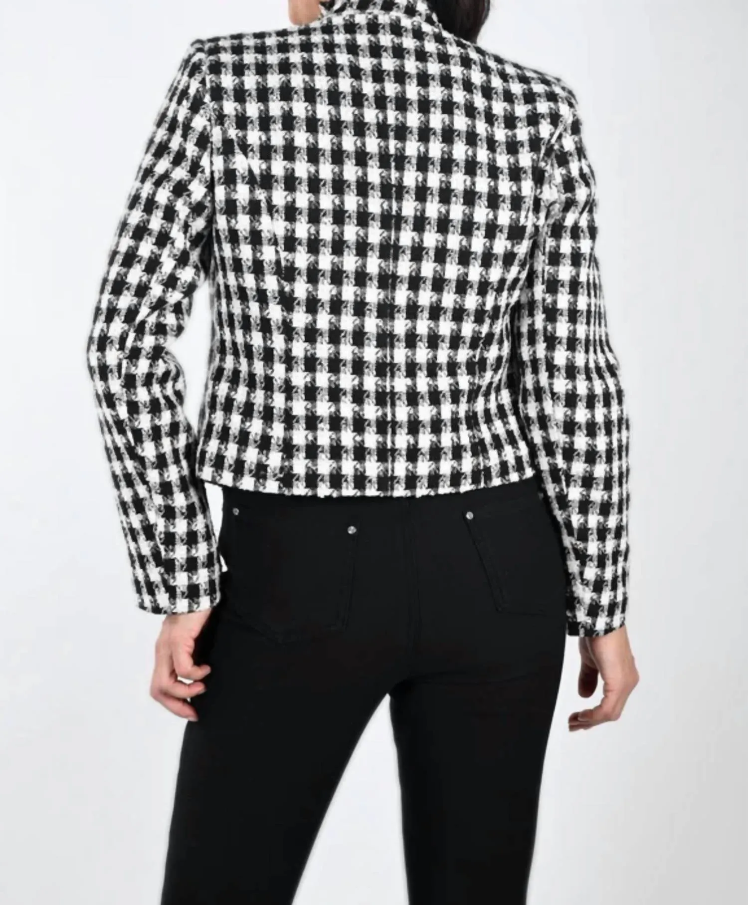 Textured Metallic Knit Jacket In Black/white