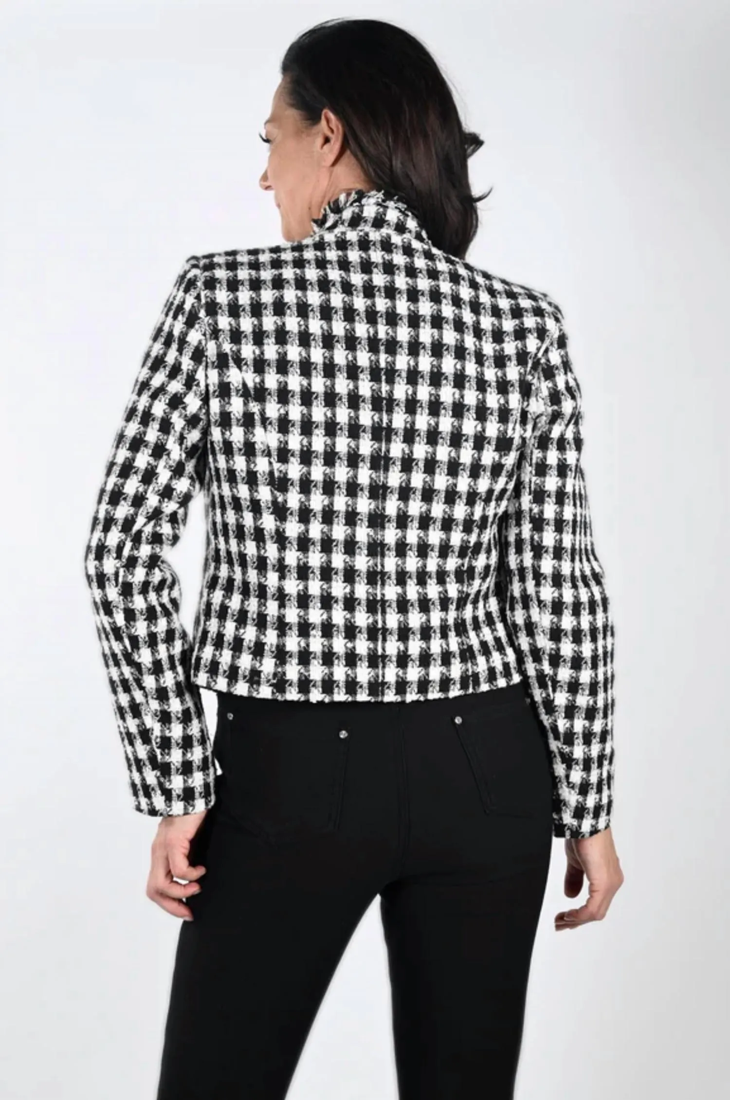 Textured Metallic Knit Jacket In Black/white
