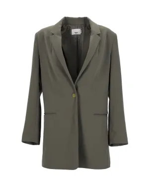 The Frankie Shop Single-Breasted Blazer in Olive Green Polyester