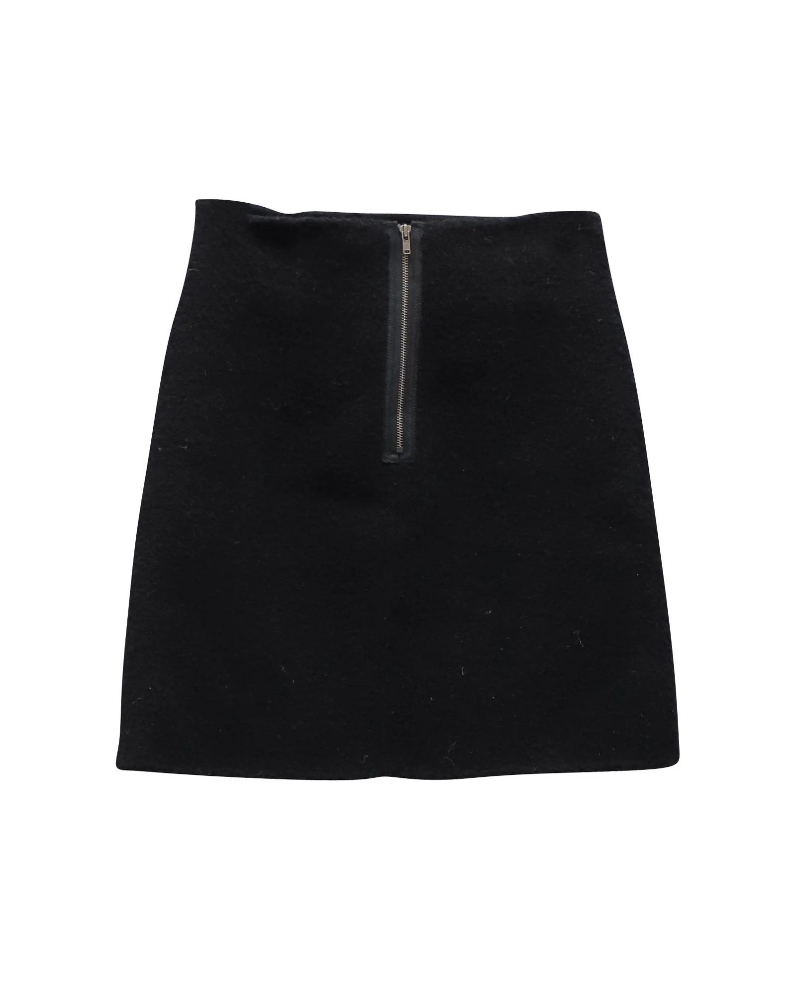 Theory Leather-Trimmed Mini Skirt in Black Wool