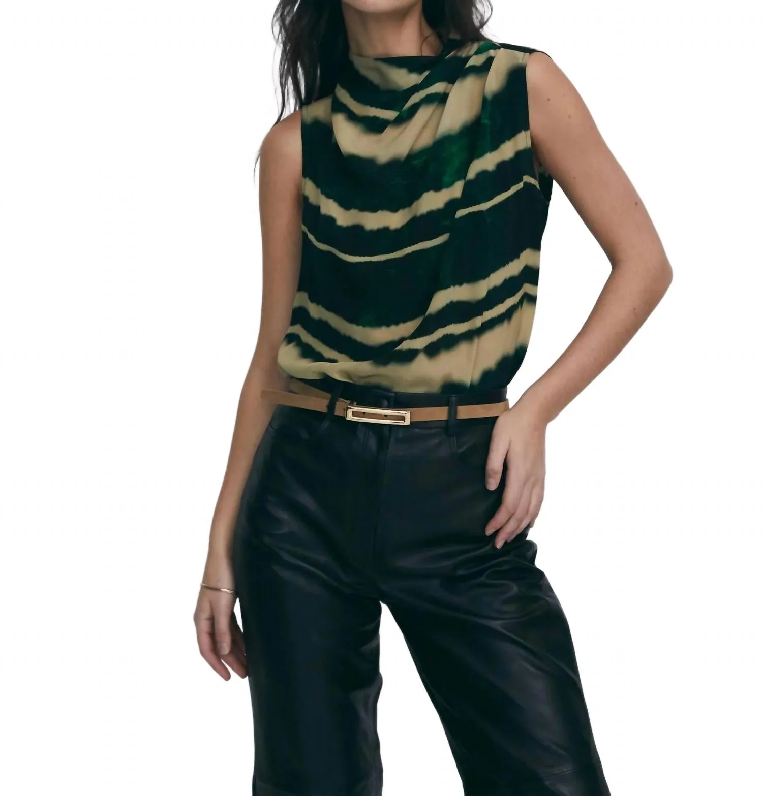 Tie Dye Sleeveless Top In Green/ivory