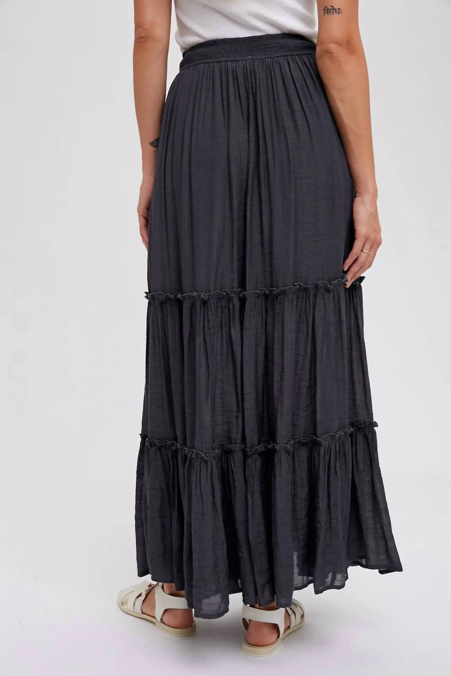 Tiered Ruffle Flowy Maxi Skirt In Ash