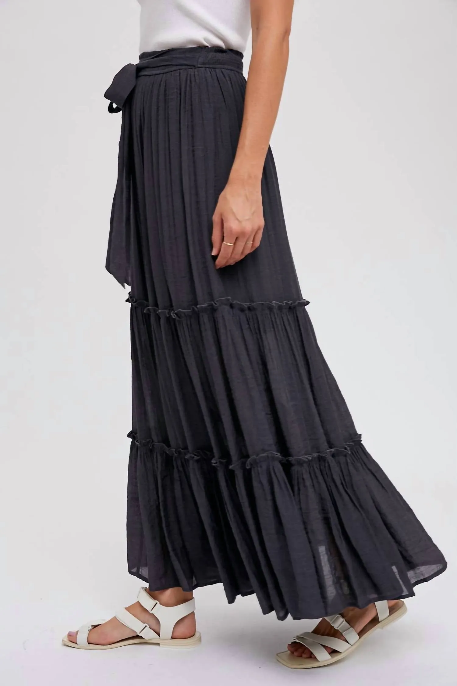Tiered Ruffle Flowy Maxi Skirt In Ash