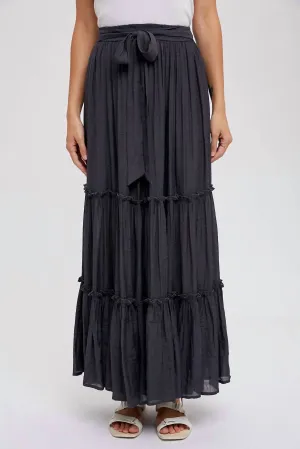 Tiered Ruffle Flowy Maxi Skirt In Ash