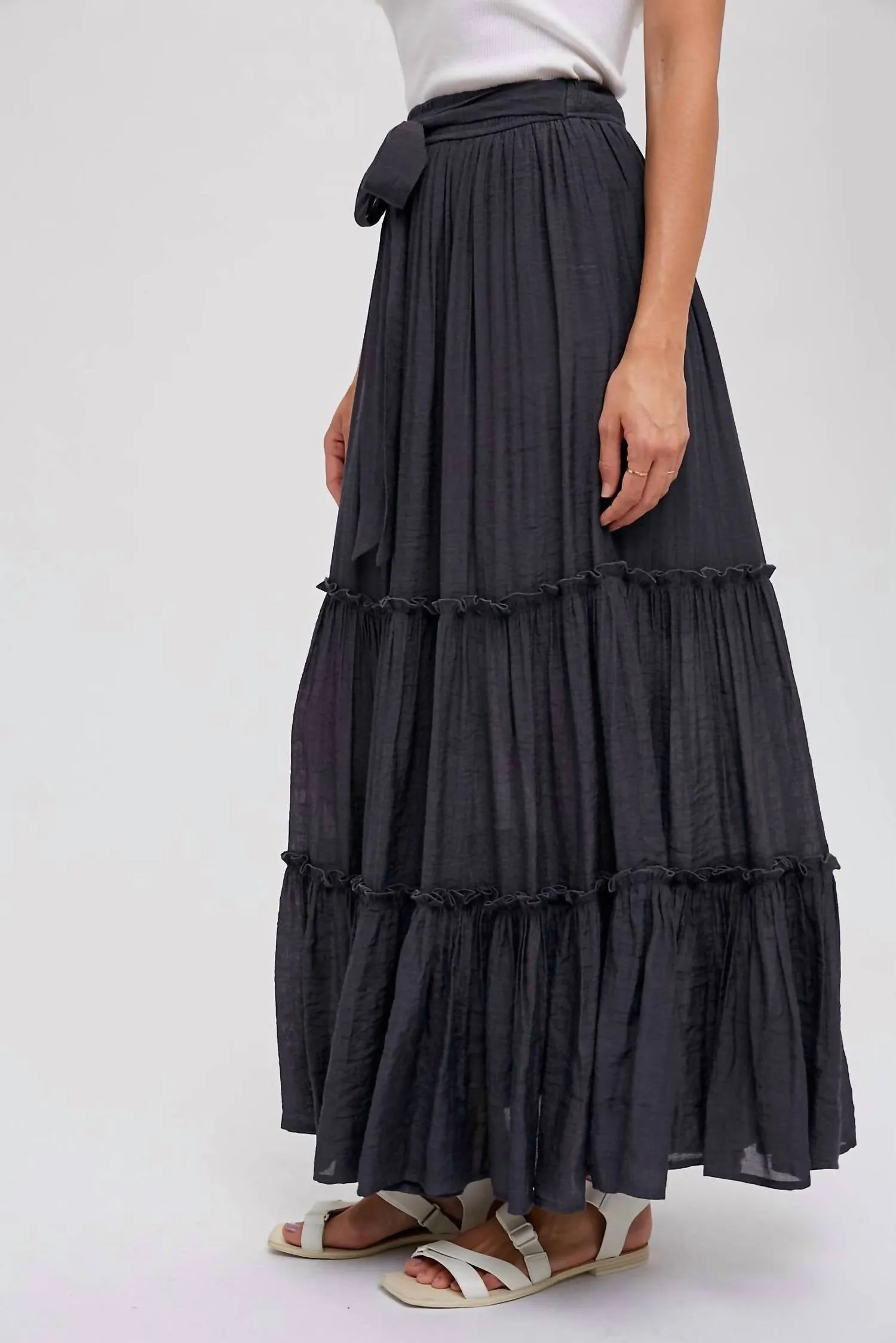 Tiered Ruffle Flowy Maxi Skirt In Ash