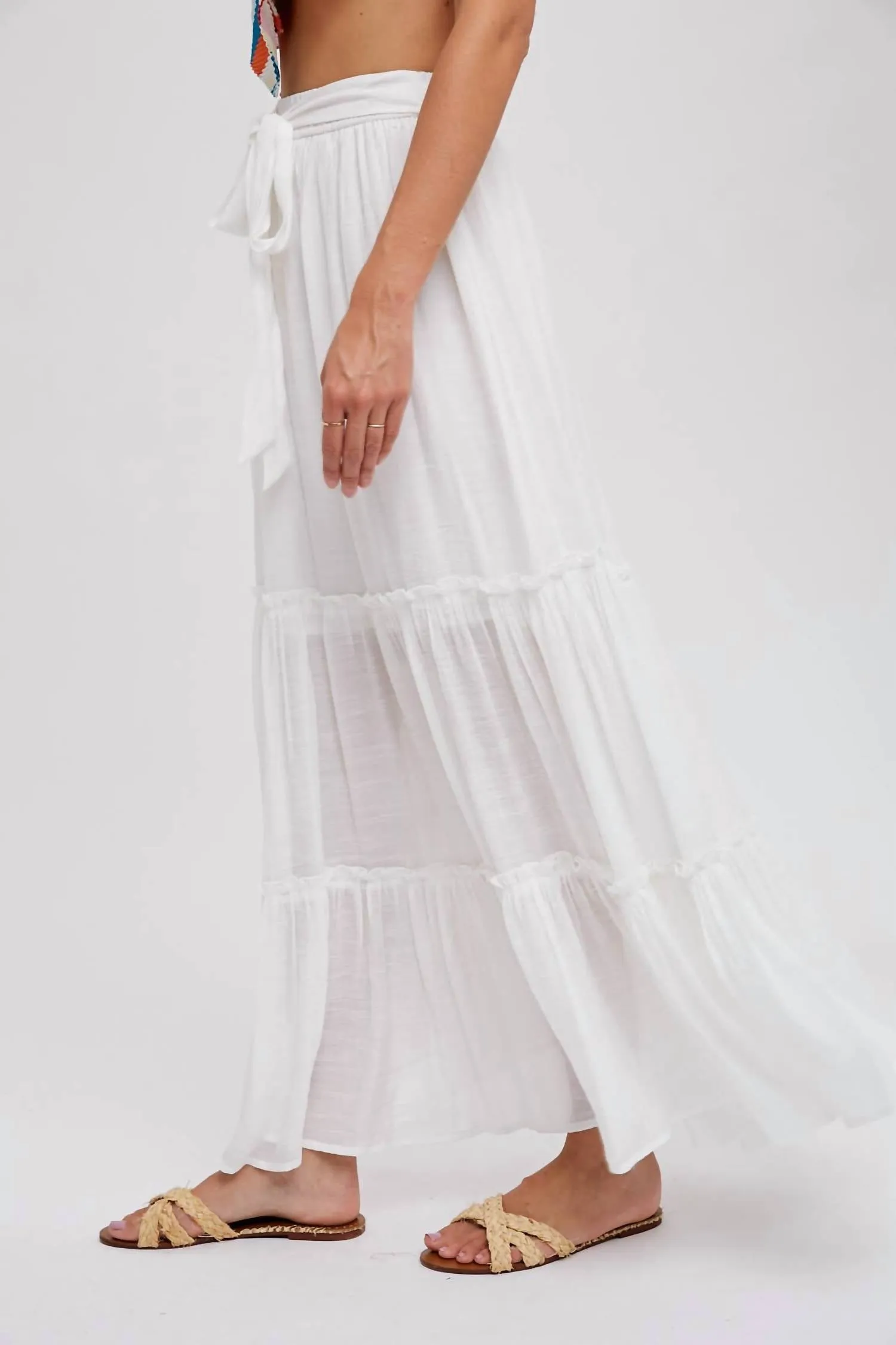 Tiered Ruffle Flowy Maxi Skirt In Ivory