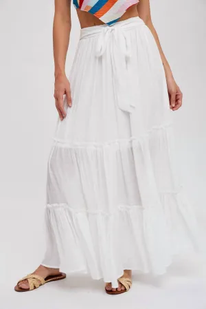 Tiered Ruffle Flowy Maxi Skirt In Ivory