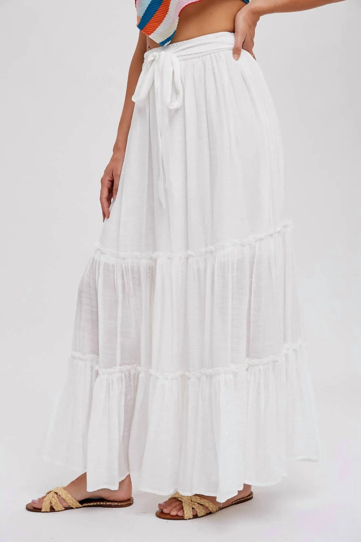 Tiered Ruffle Flowy Maxi Skirt In Ivory