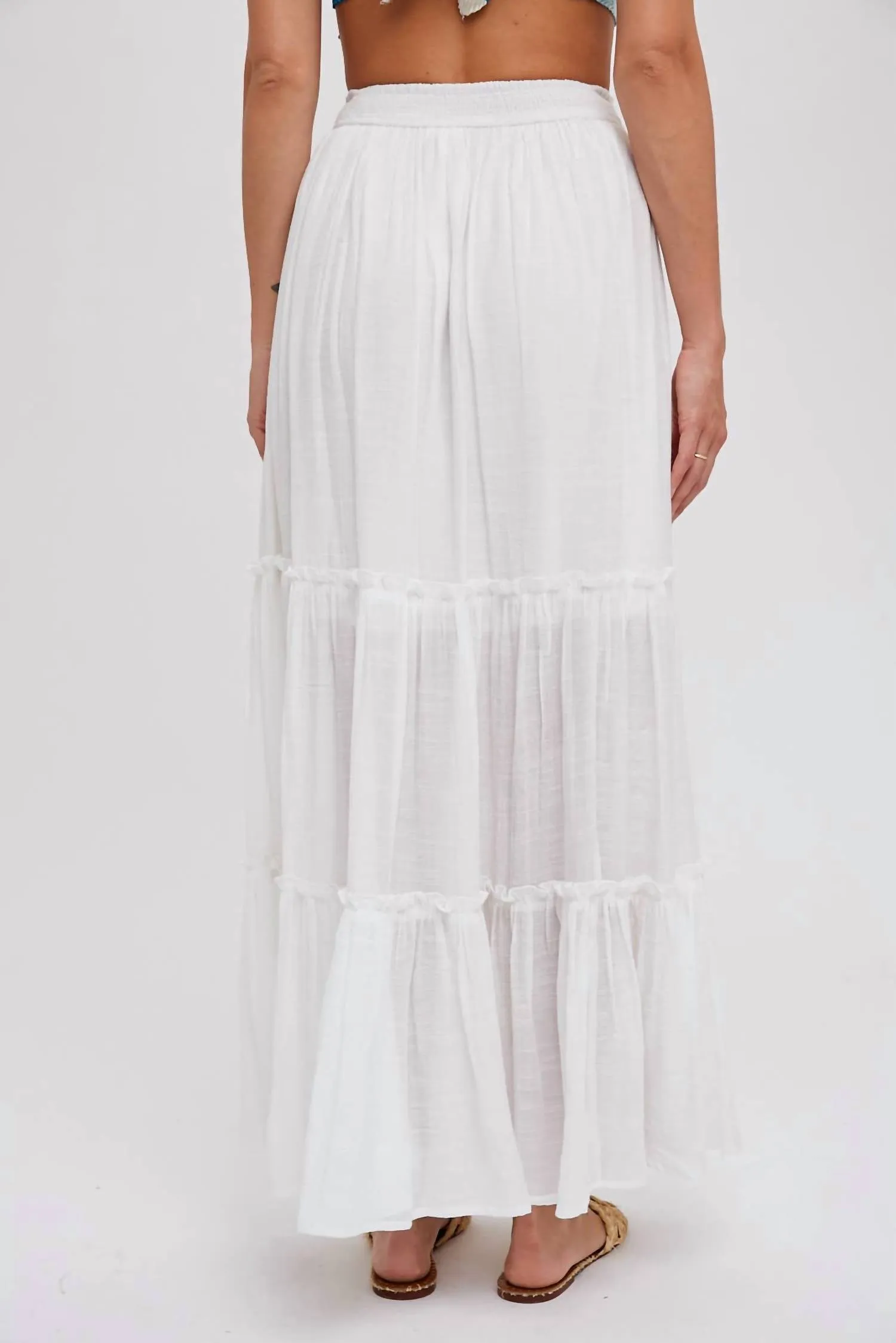Tiered Ruffle Flowy Maxi Skirt In Ivory