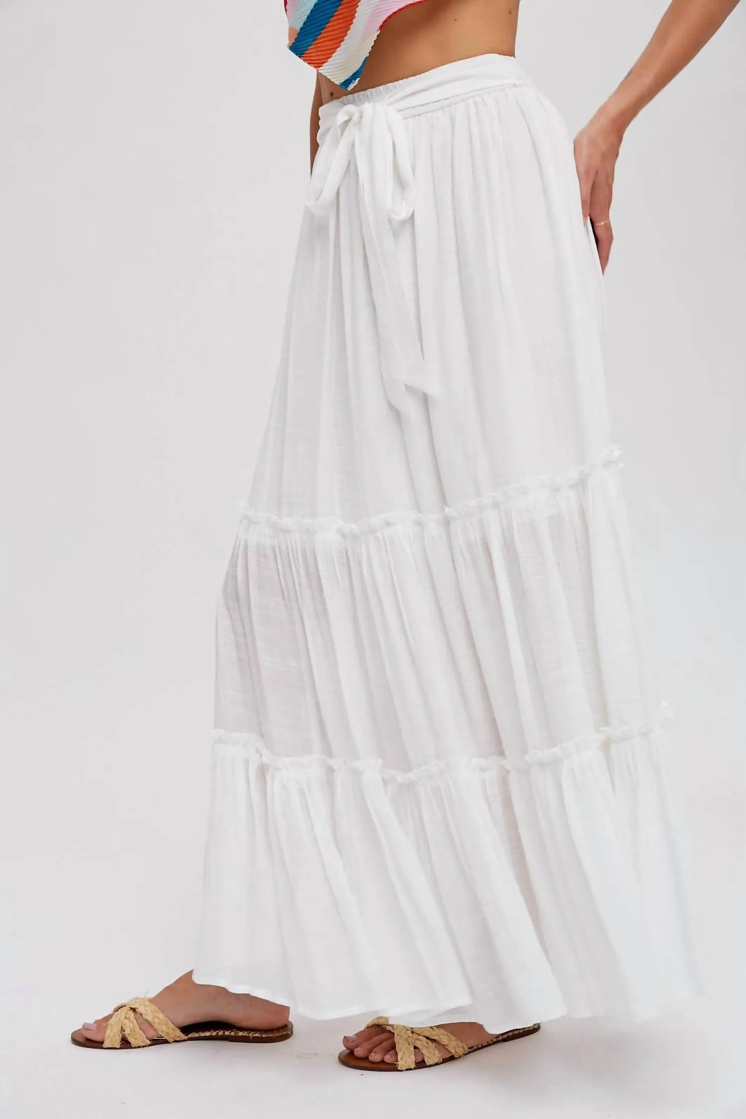 Tiered Ruffle Flowy Maxi Skirt In Ivory