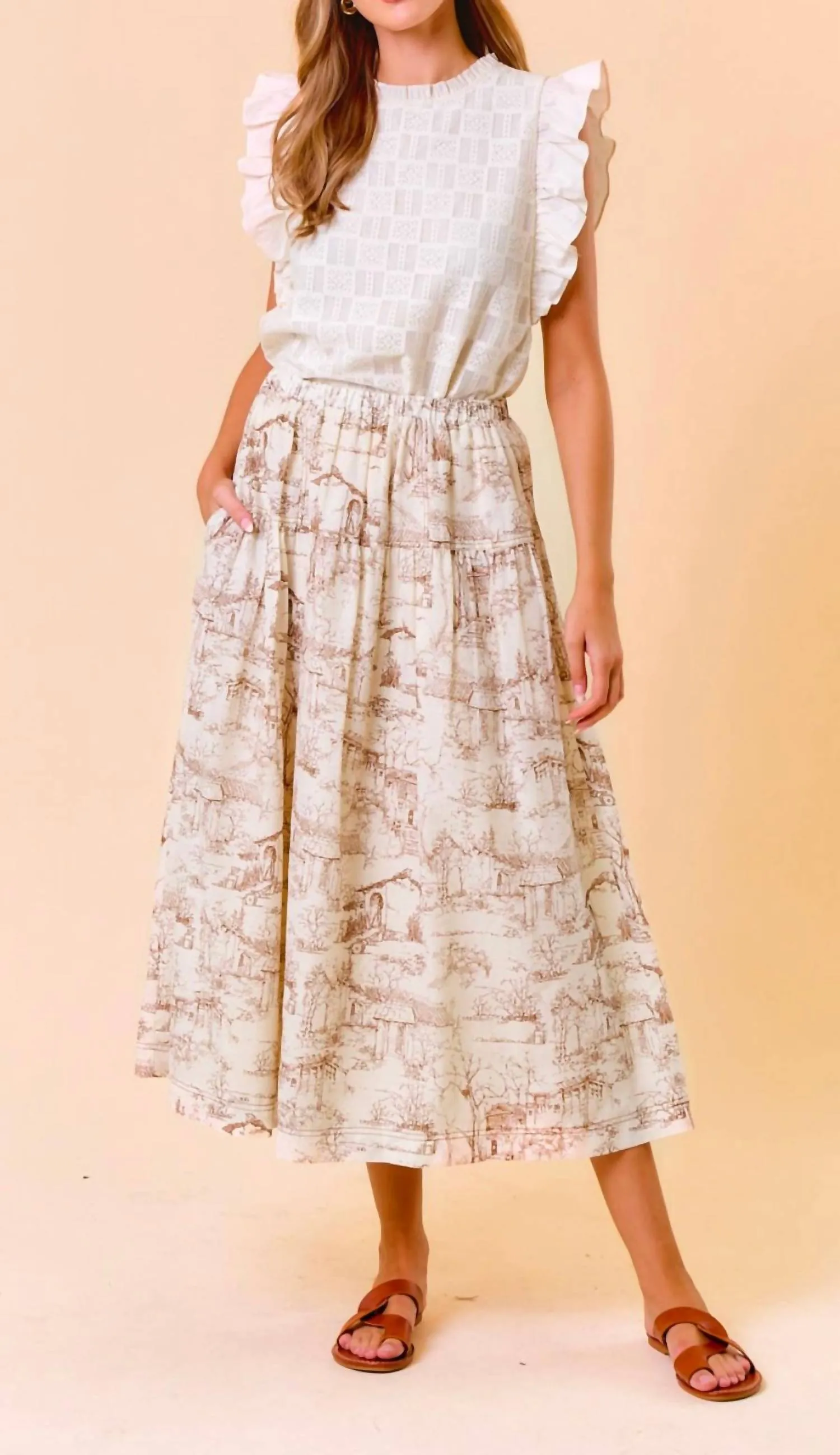 Toile Skirt In White Multi