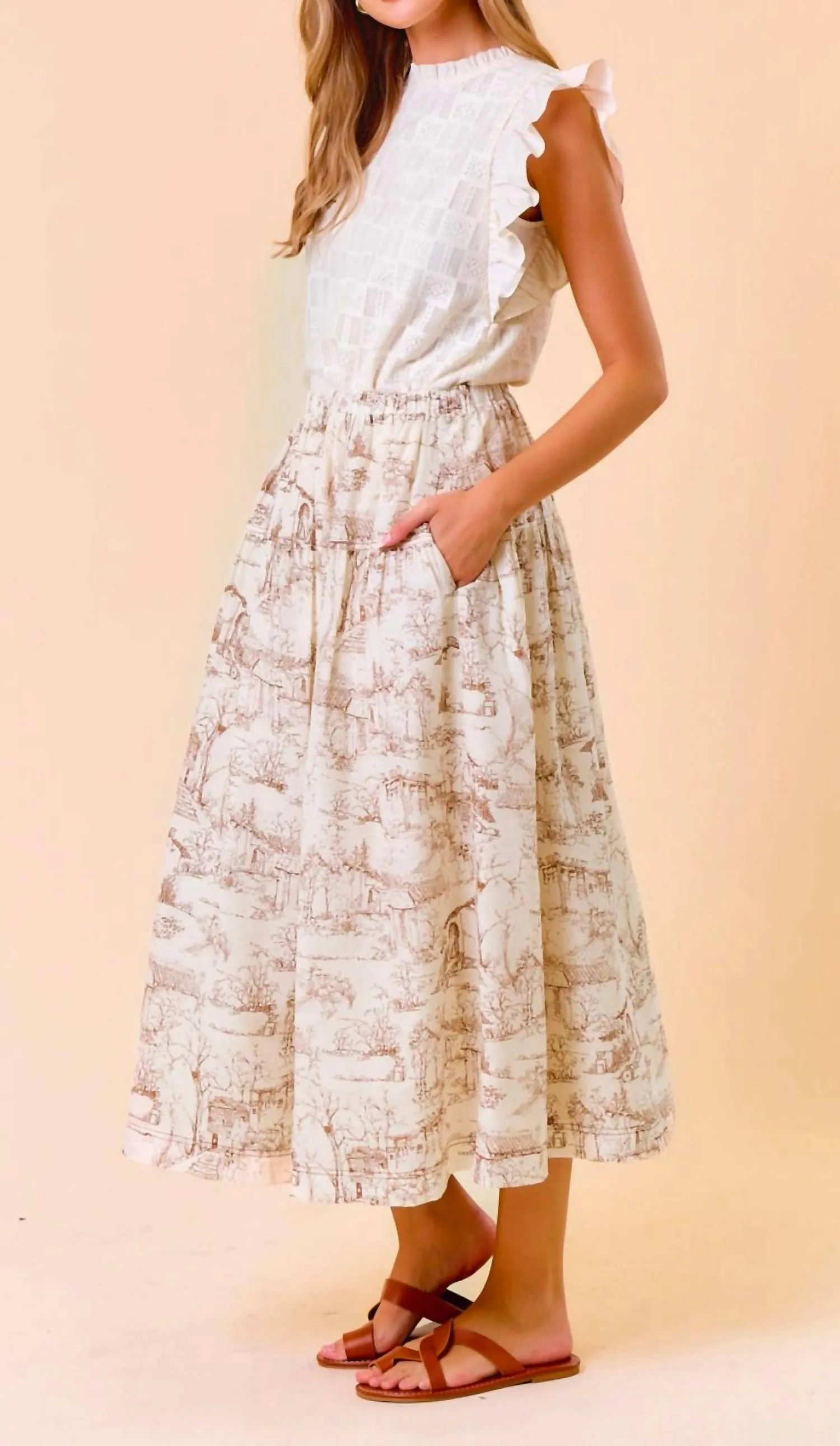 Toile Skirt In White Multi