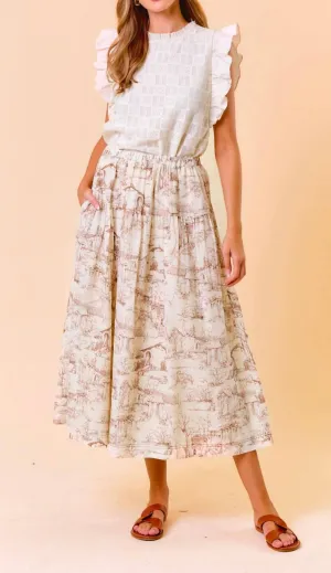 Toile Skirt In White Multi