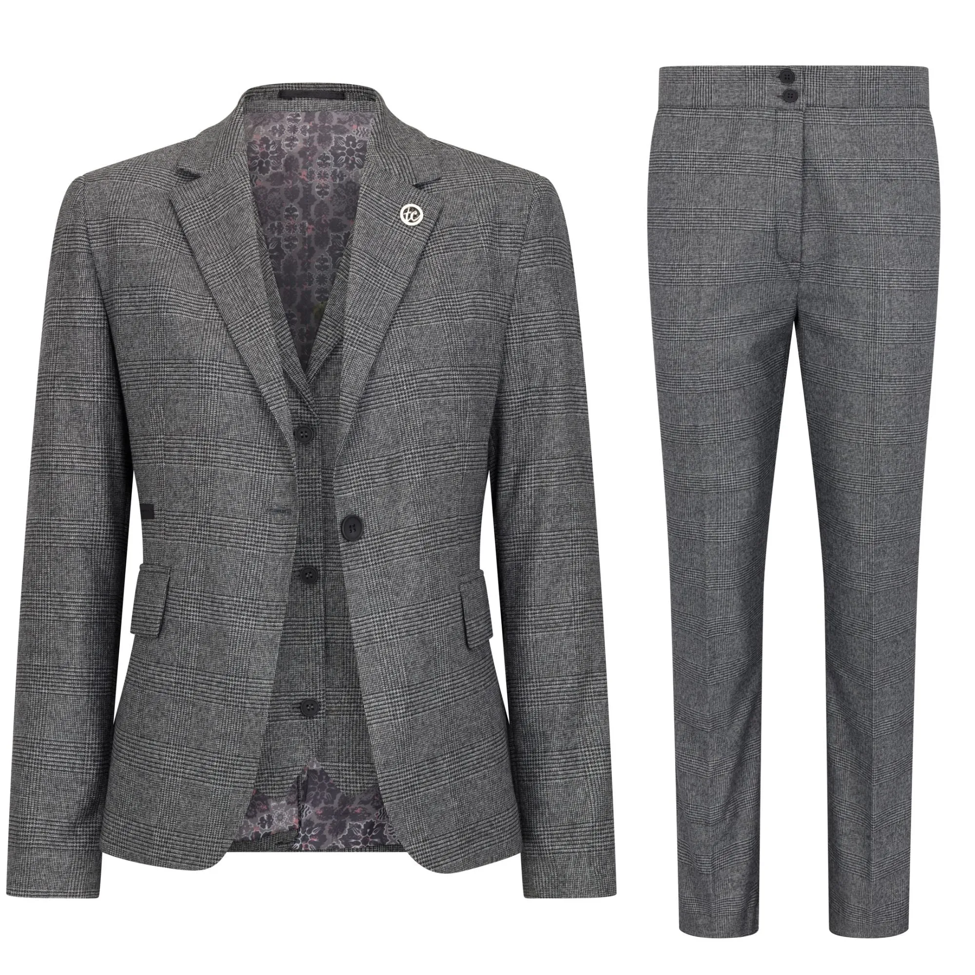 TPW - Suit 3 Piece Prince Of Wales Check Tailored Fit Business Formal Ladies Dress