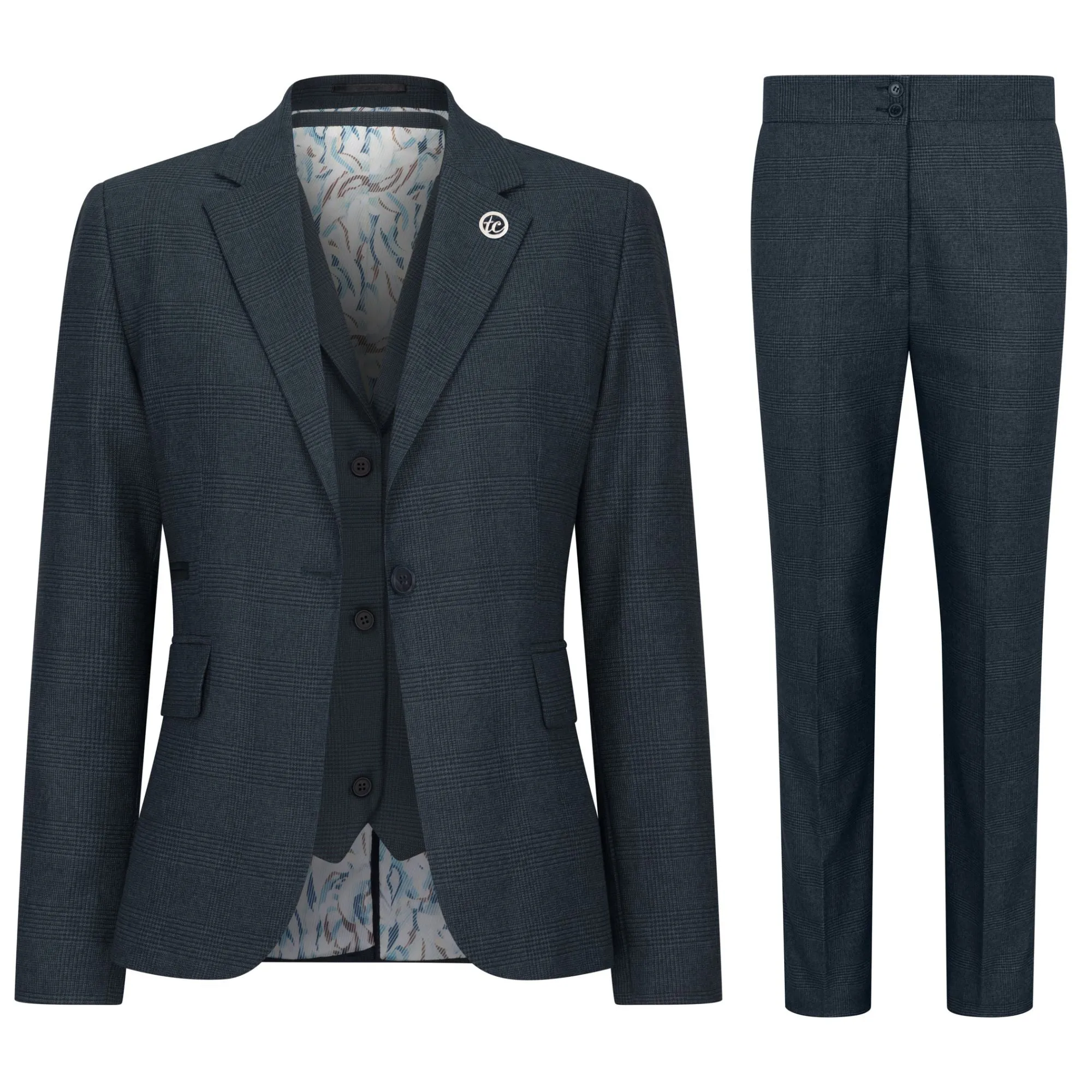 TPW - Suit 3 Piece Prince Of Wales Check Tailored Fit Business Formal Ladies Dress