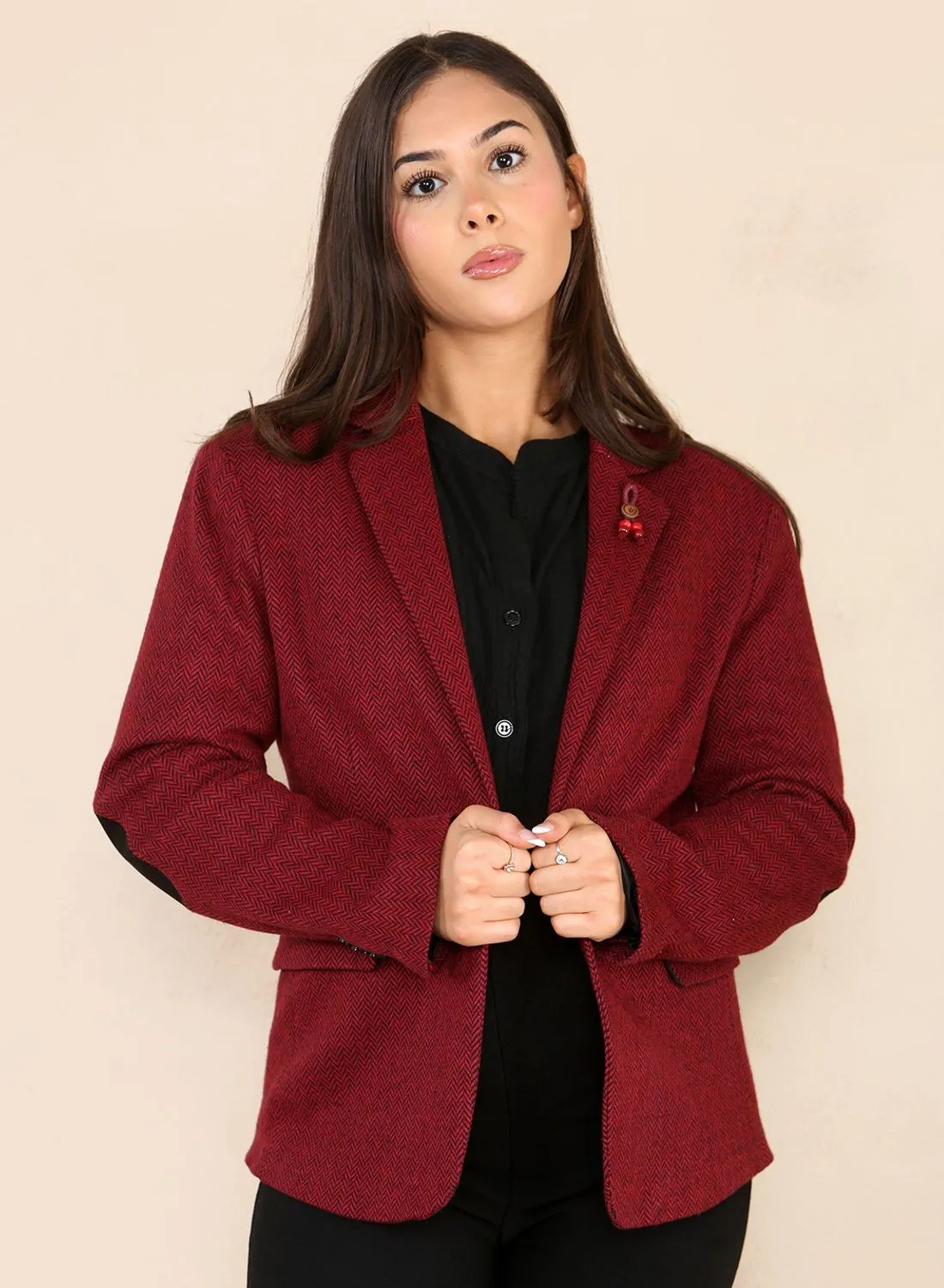 Tweed Herringbone Blazer Wool Acrylic Blend