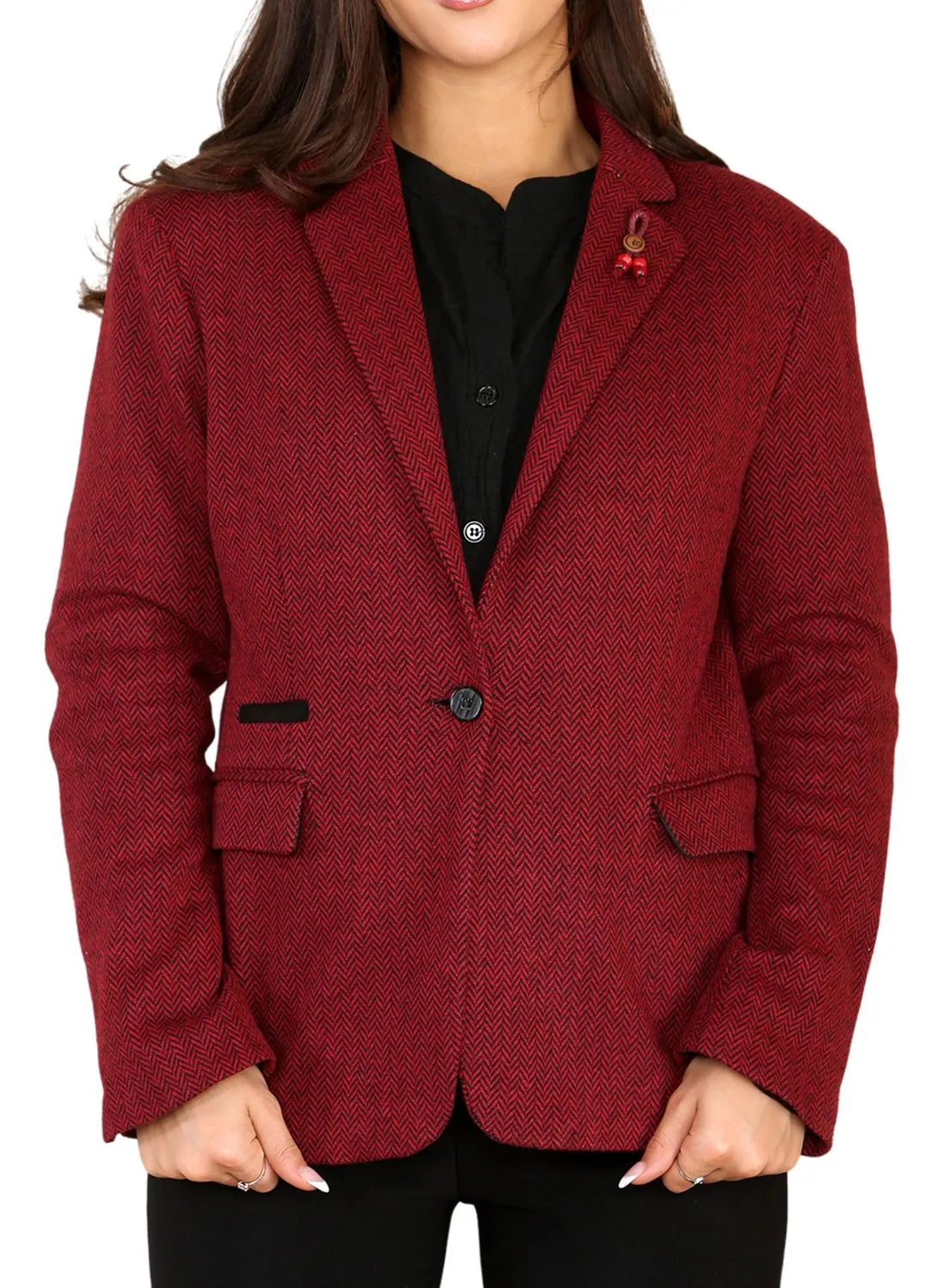 Tweed Herringbone Blazer Wool Acrylic Blend