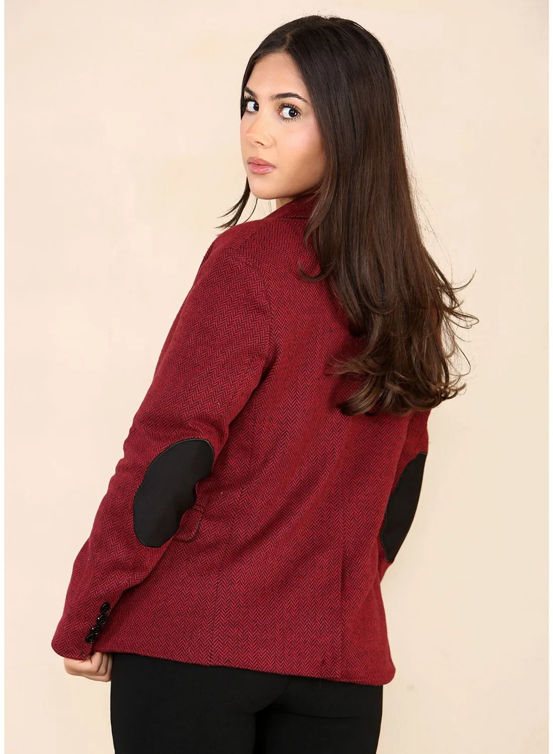 Tweed Herringbone Blazer Wool Acrylic Blend