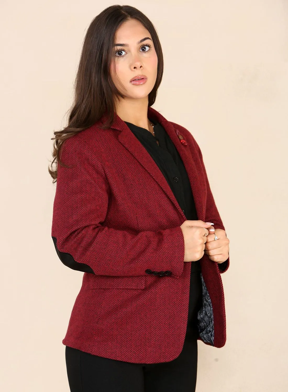 Tweed Herringbone Blazer Wool Acrylic Blend