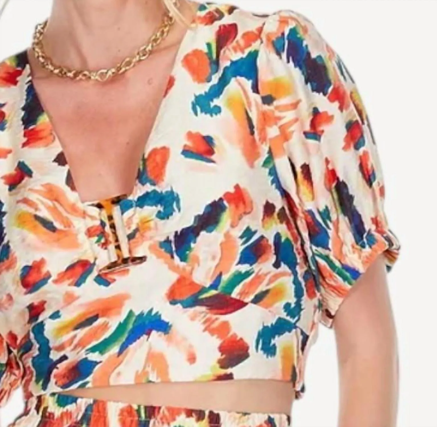 V Neck Ring Print Top In Tiger Lillies