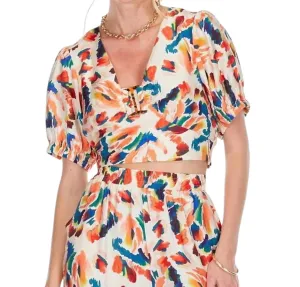 V Neck Ring Print Top In Tiger Lillies