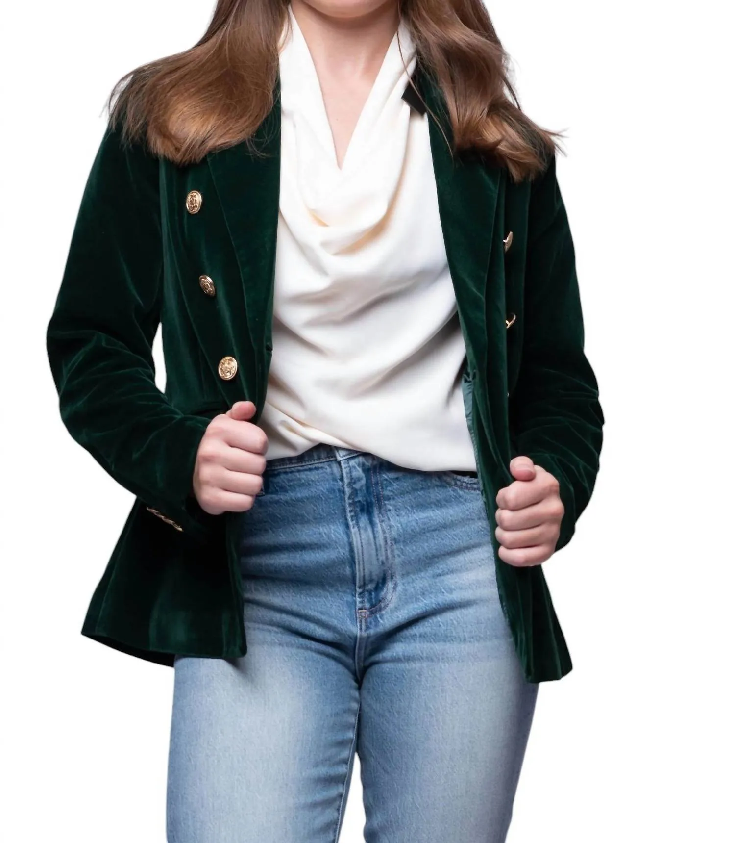 Verona Velvet Blazer In Dark Green