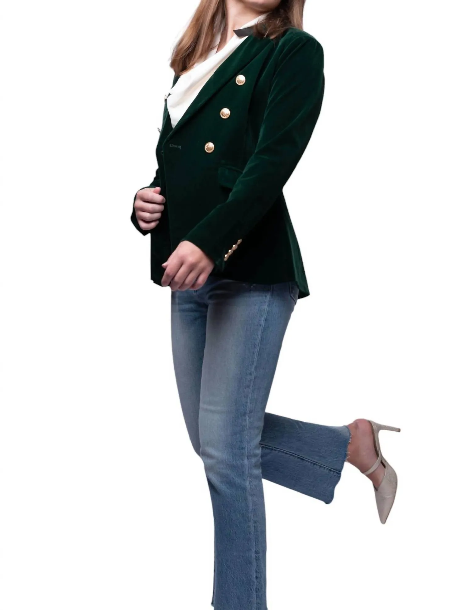 Verona Velvet Blazer In Dark Green