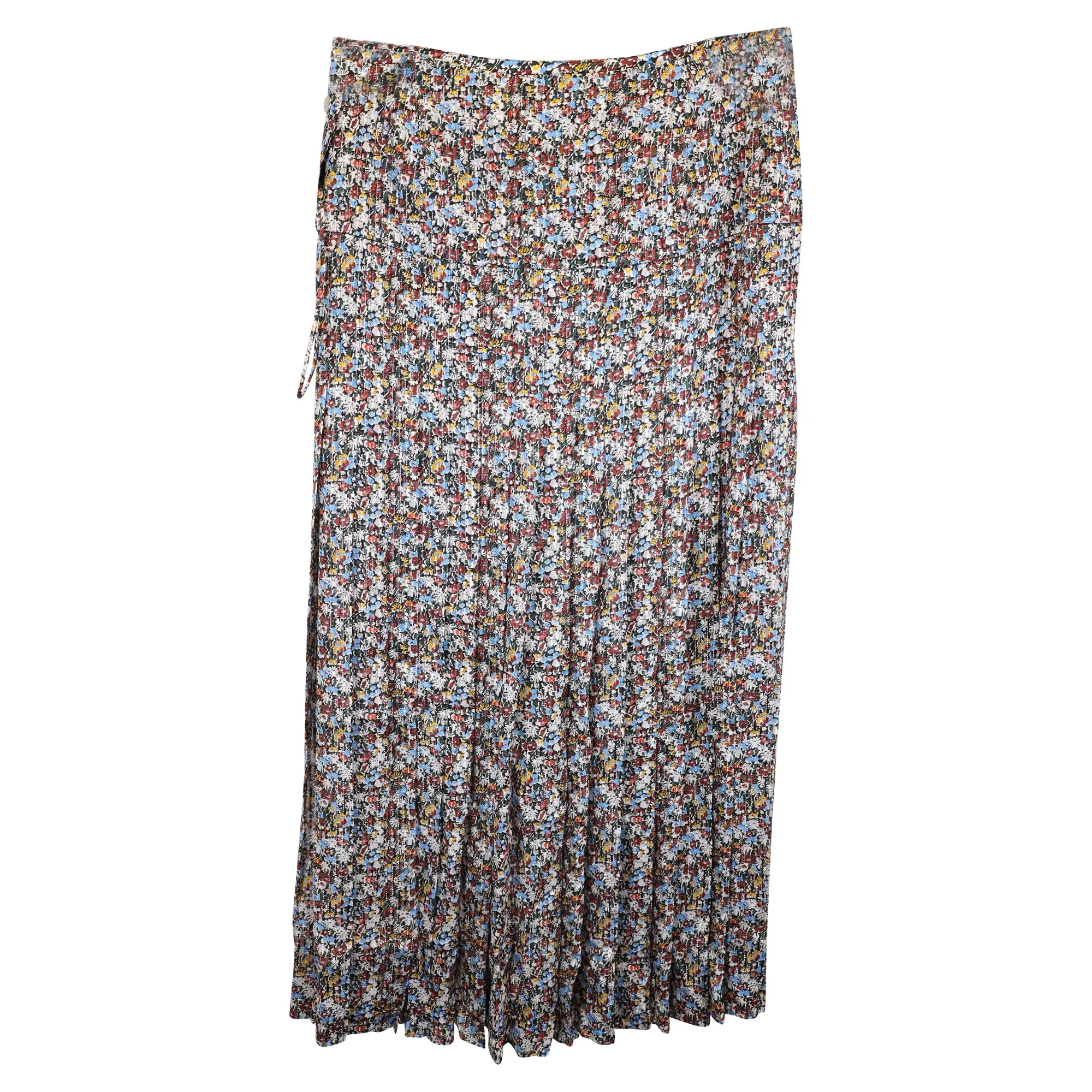 Victoria Beckham Pleated Floral-Print Metallic Maxi Skirt in Multicolor Silk