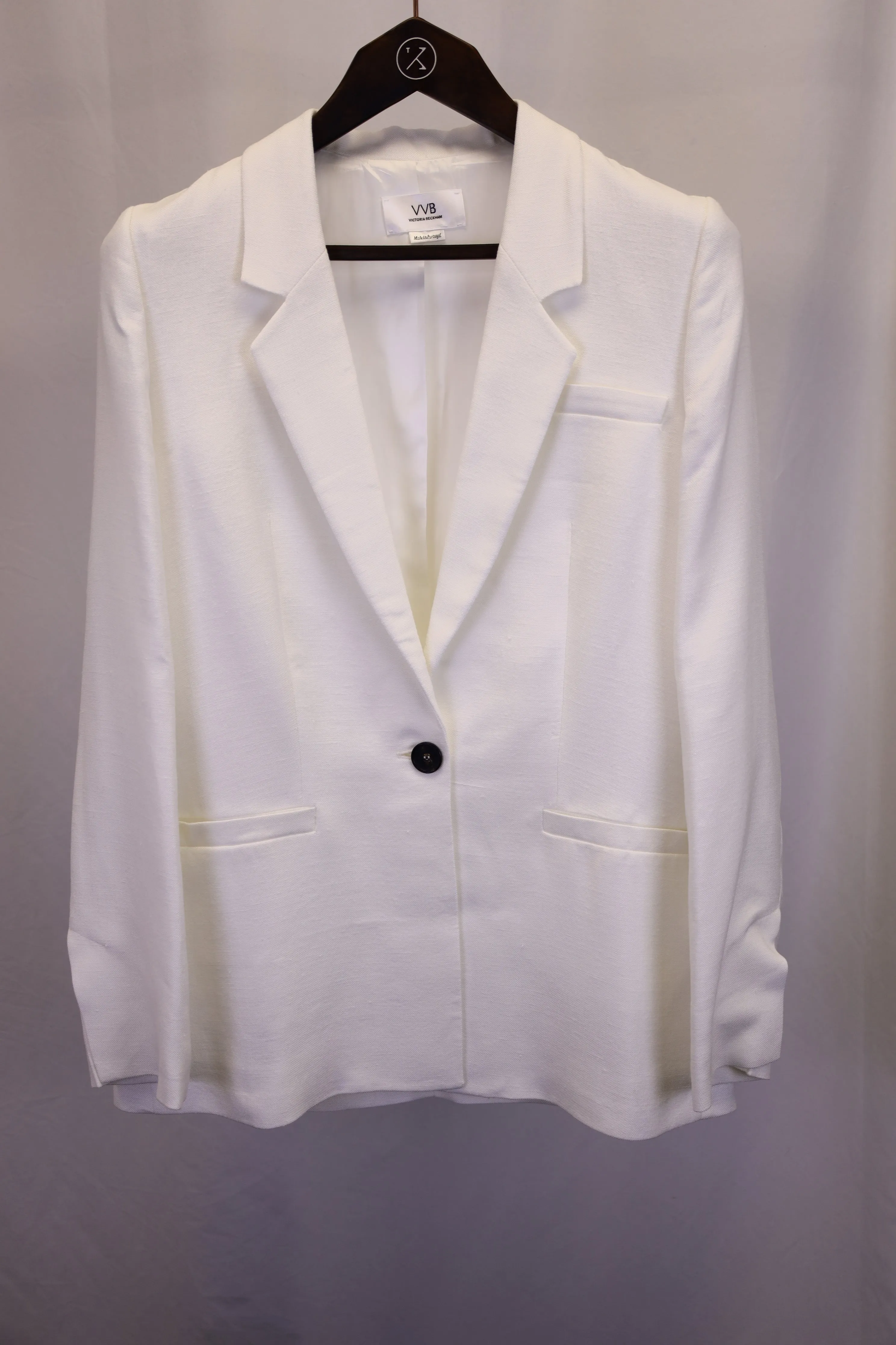 Victoria Beckham Single Breasted Blazer in White Cotton