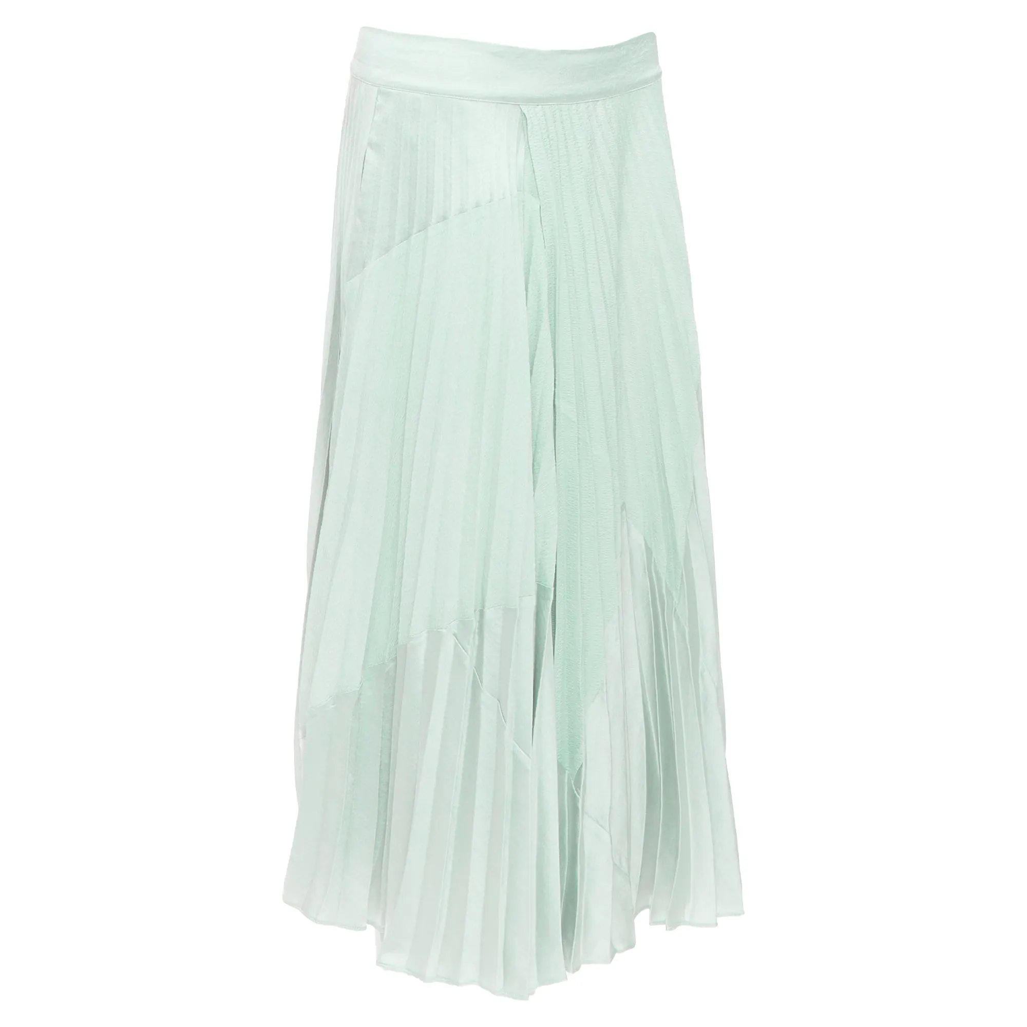 Vince mint multi fabric panelled pleated midi skirt