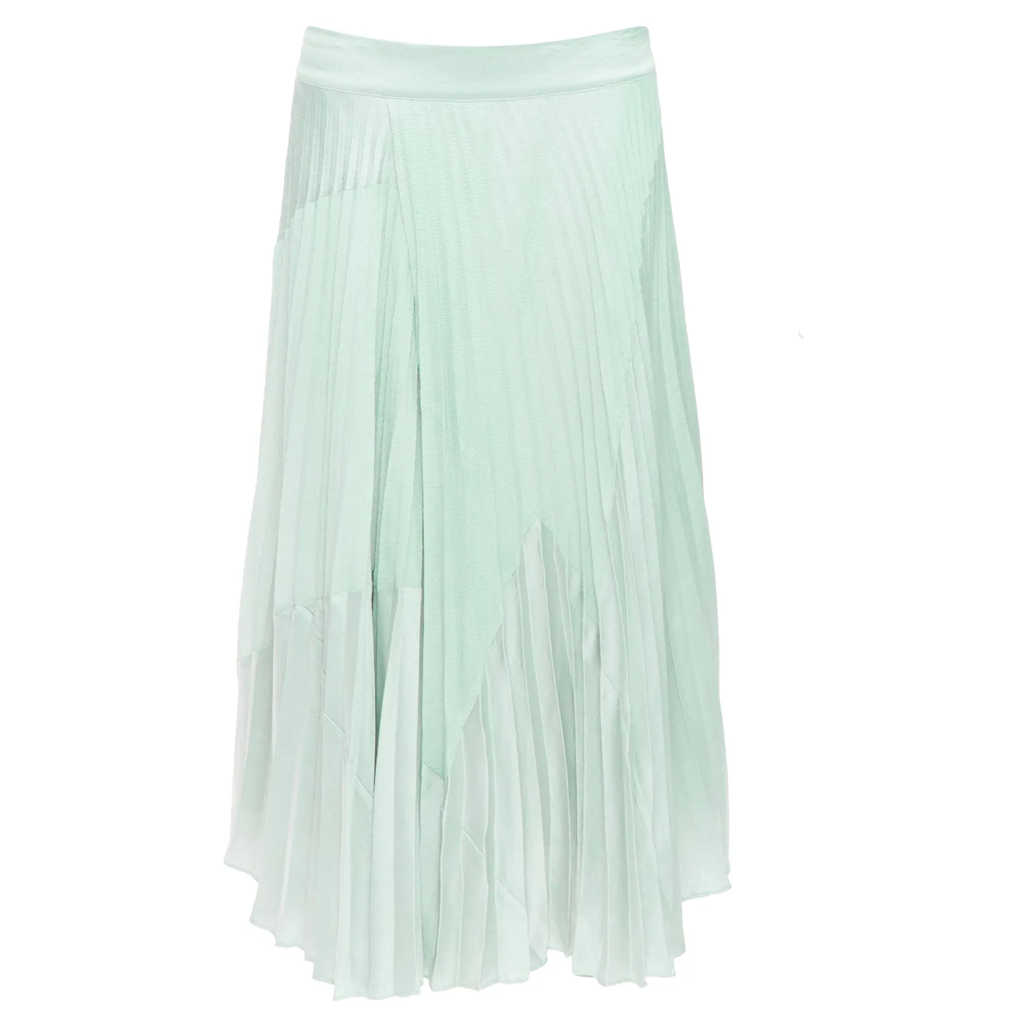 Vince mint multi fabric panelled pleated midi skirt
