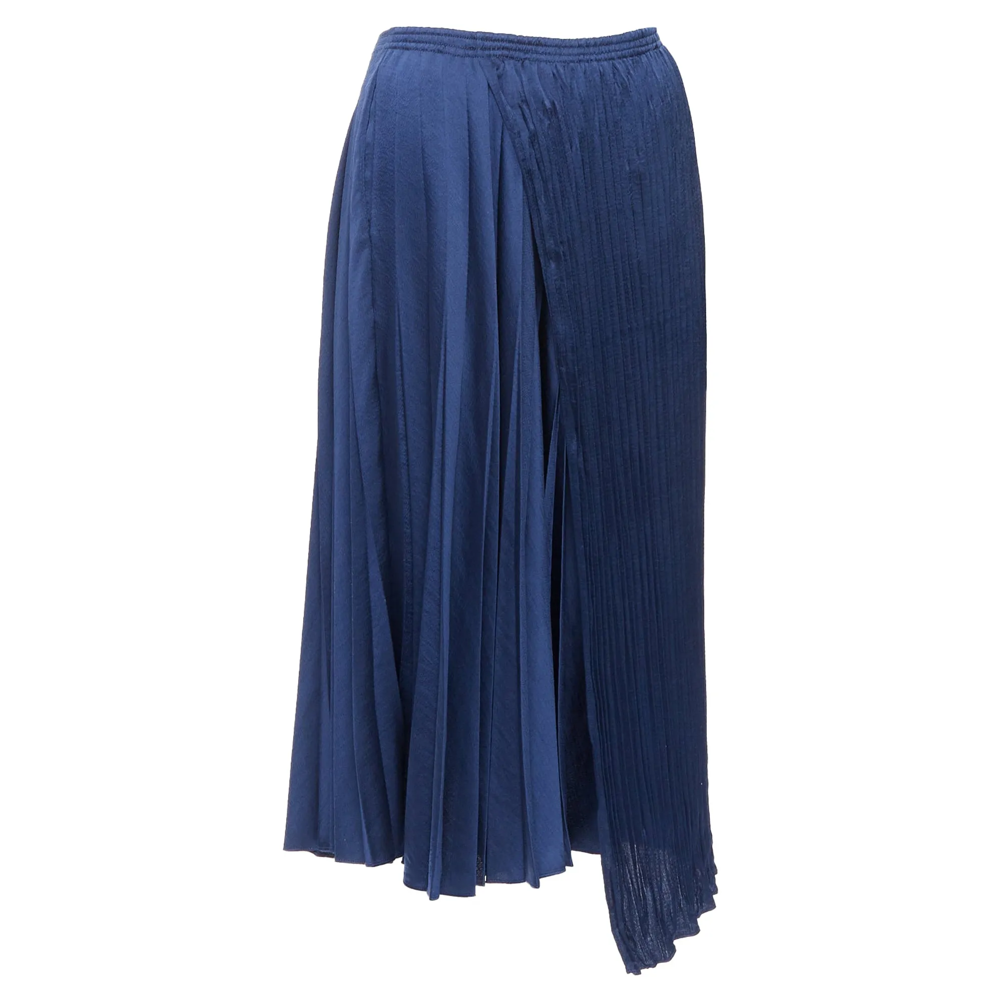 Vince multi plisse elastic waist asymmetric hem midi skirt