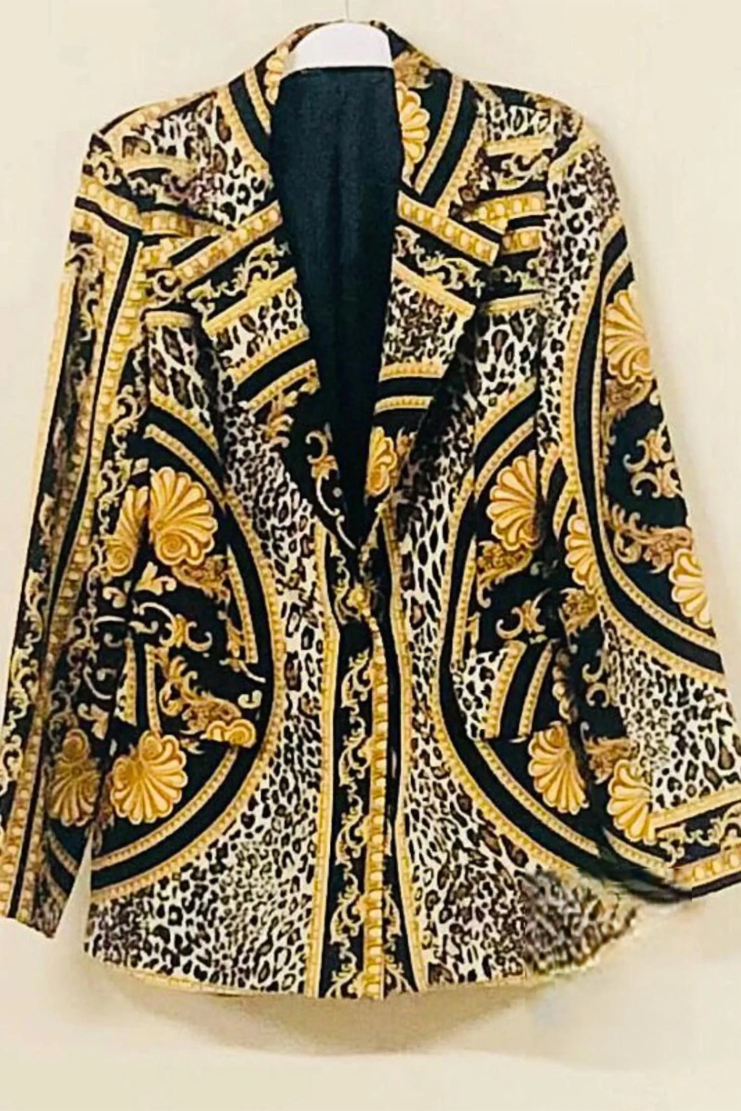 Vittoria Baroque Leopard Print Blazer And Skirt Set In Black Multi