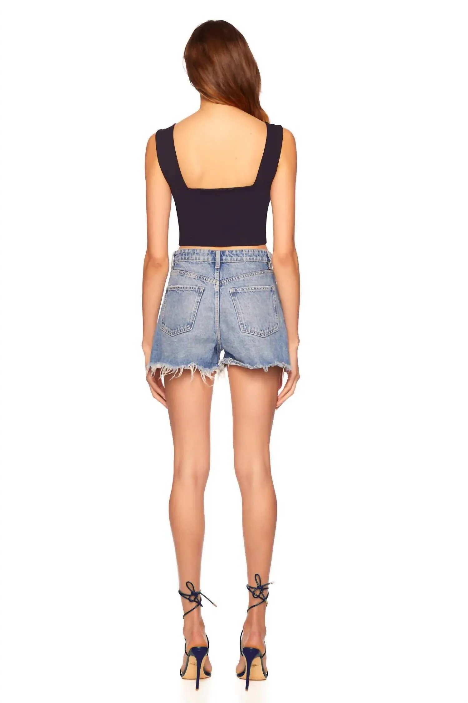 Wide Strap Crop Tank Top In Midnight