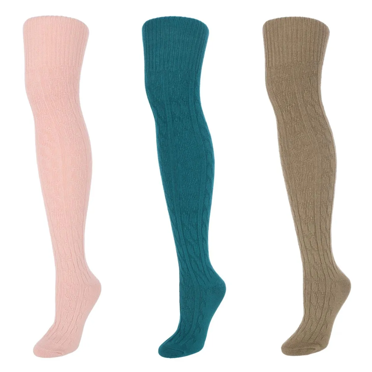 Women's Cable Knit Over-The-Knee Soft Socks (3 Pairs)