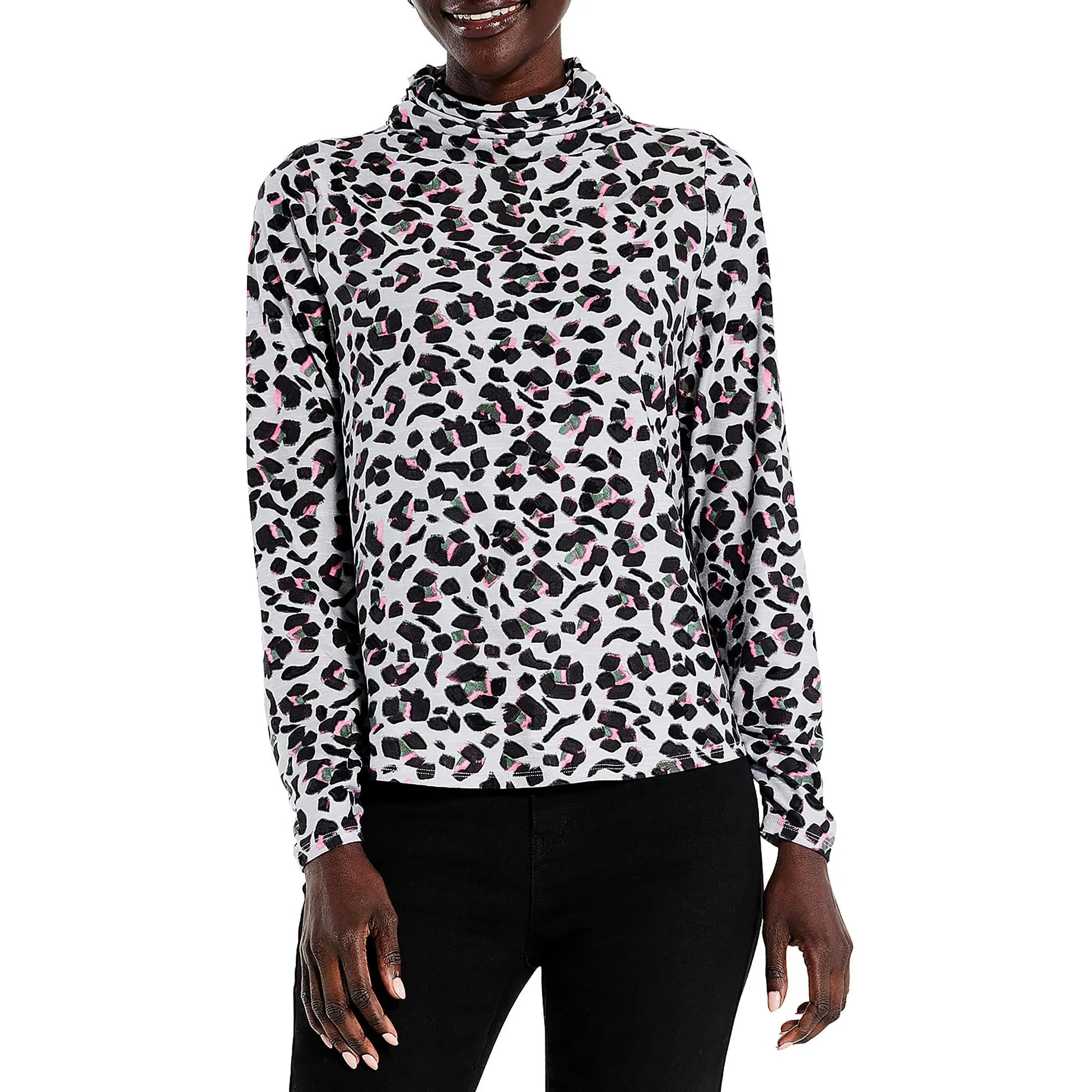 Womens Cheetah Pop Turtleneck Turtleneck Top