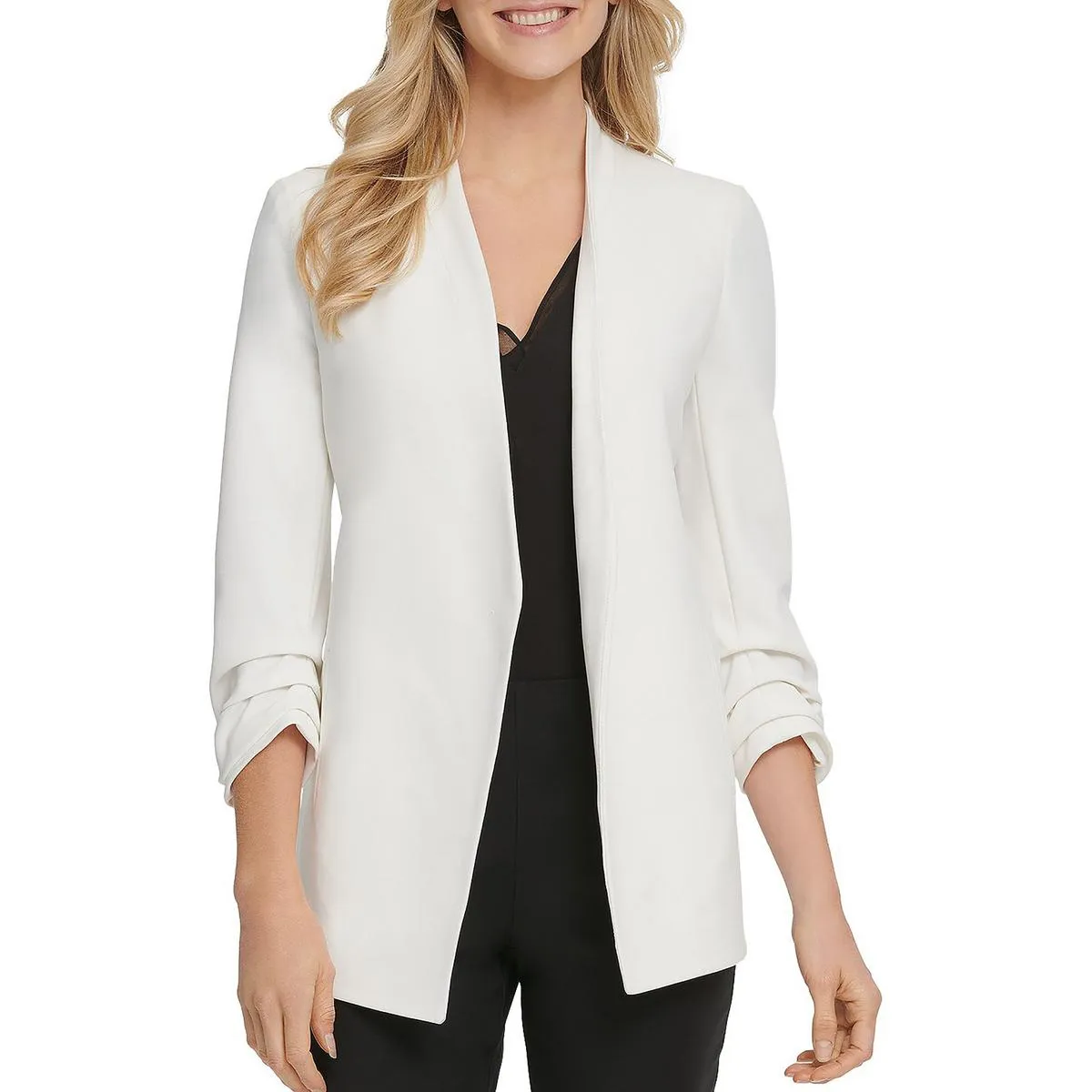 Womens Crepe Long Sleeves Open-Front Blazer