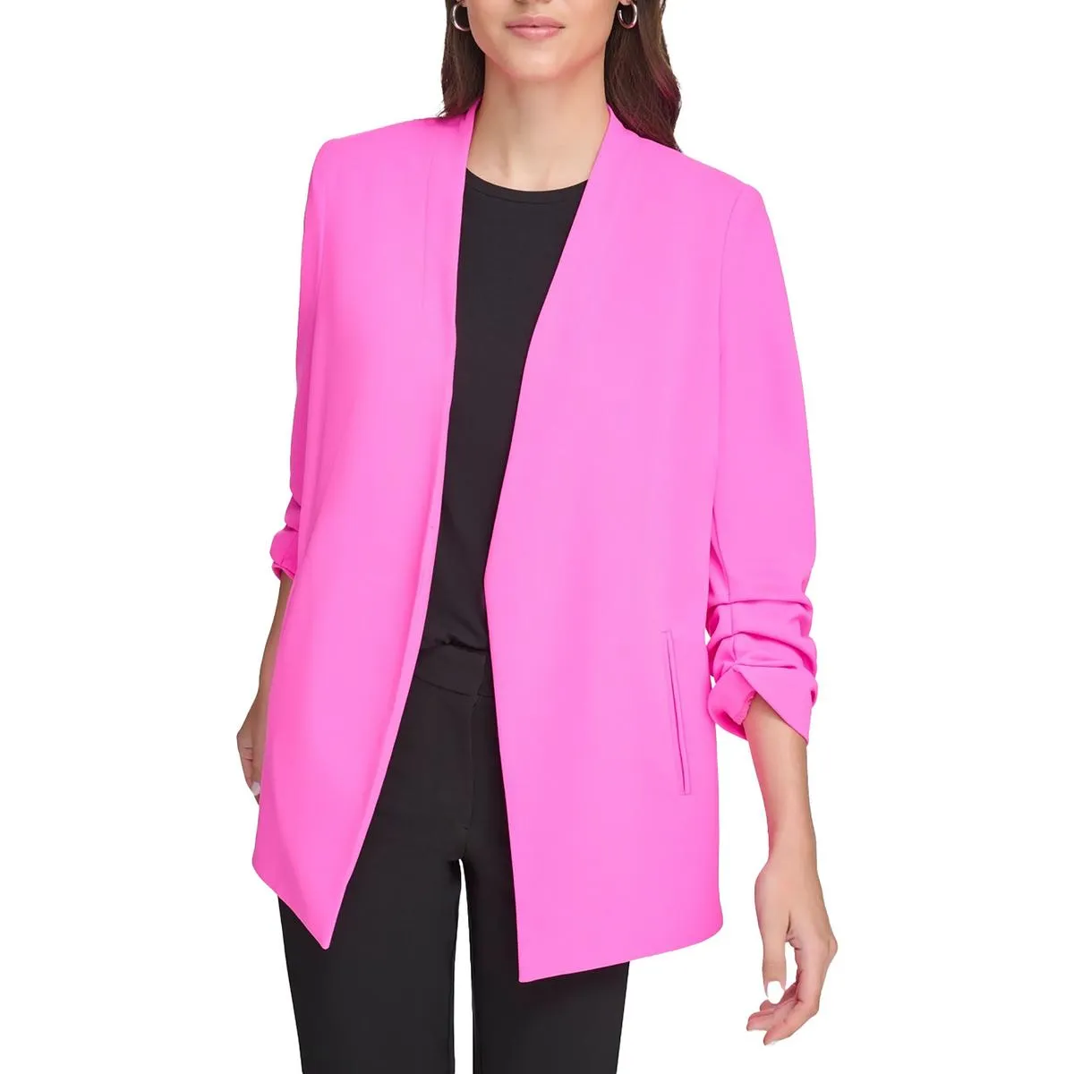 Womens Crepe Long Sleeves Open-Front Blazer