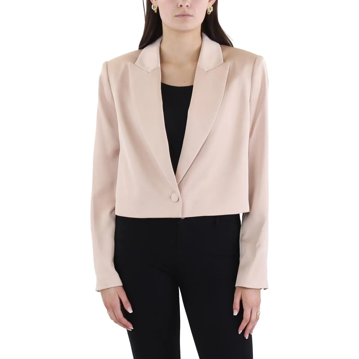 Womens Crop Satin One-Button Blazer