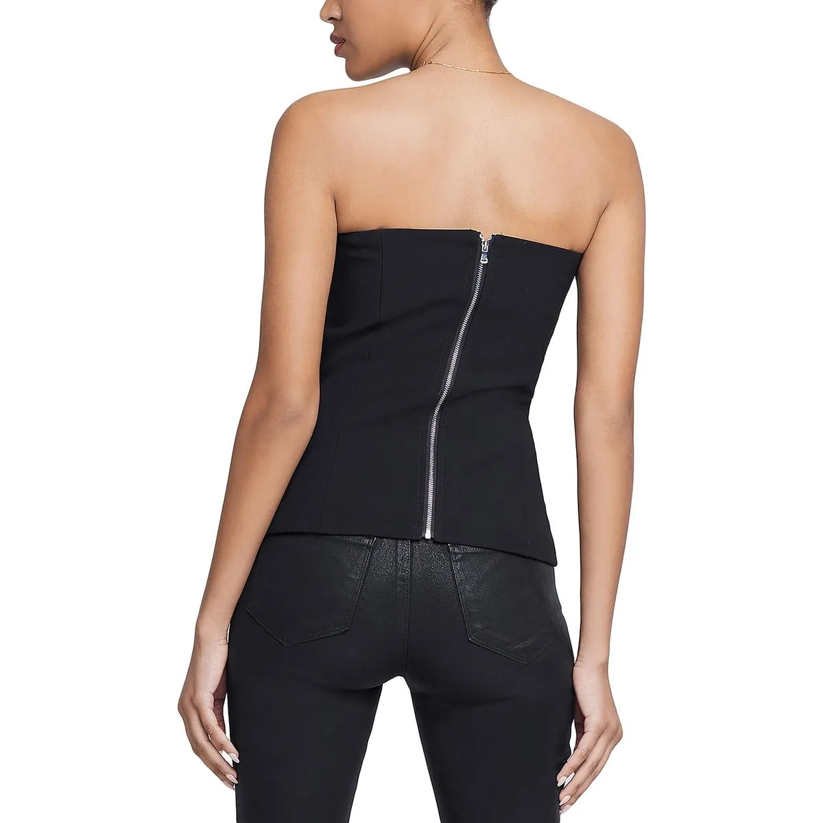Womens Embellished Back Open Zipper Strapless Top