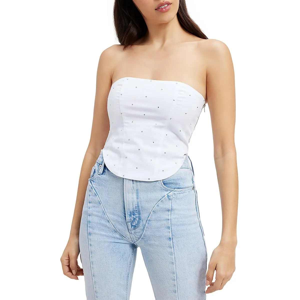 Womens Embellished Corset Strapless Top