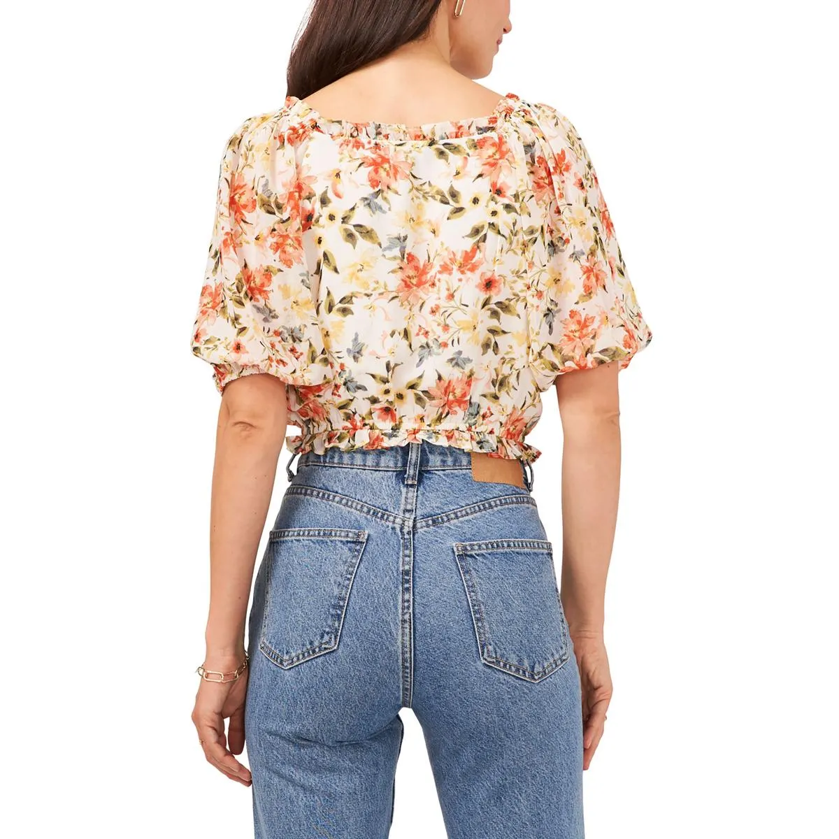 Womens Floral Print Cross-Front Pullover Top
