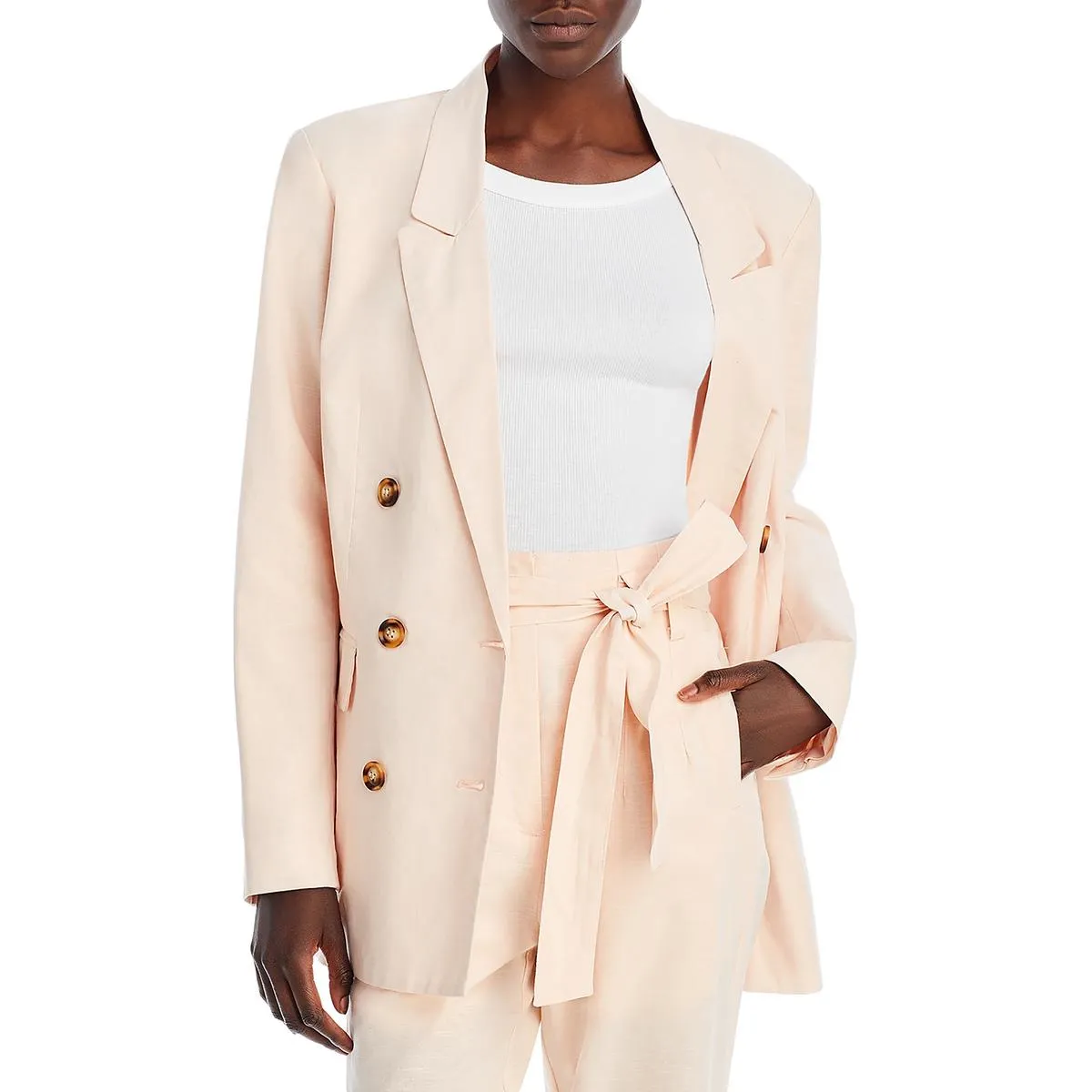 Womens Linen Blend Lapel Two-Button Blazer