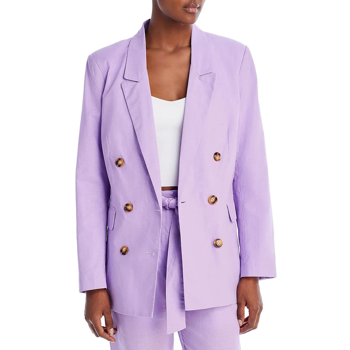 Womens Linen Blend Lapel Two-Button Blazer