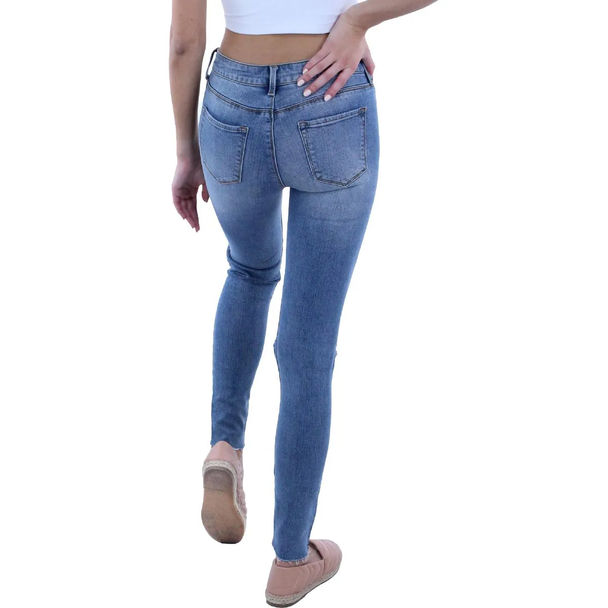 Womens Mid-Rise Distressed Skinny Jeans