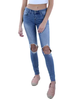 Womens Mid-Rise Distressed Skinny Jeans