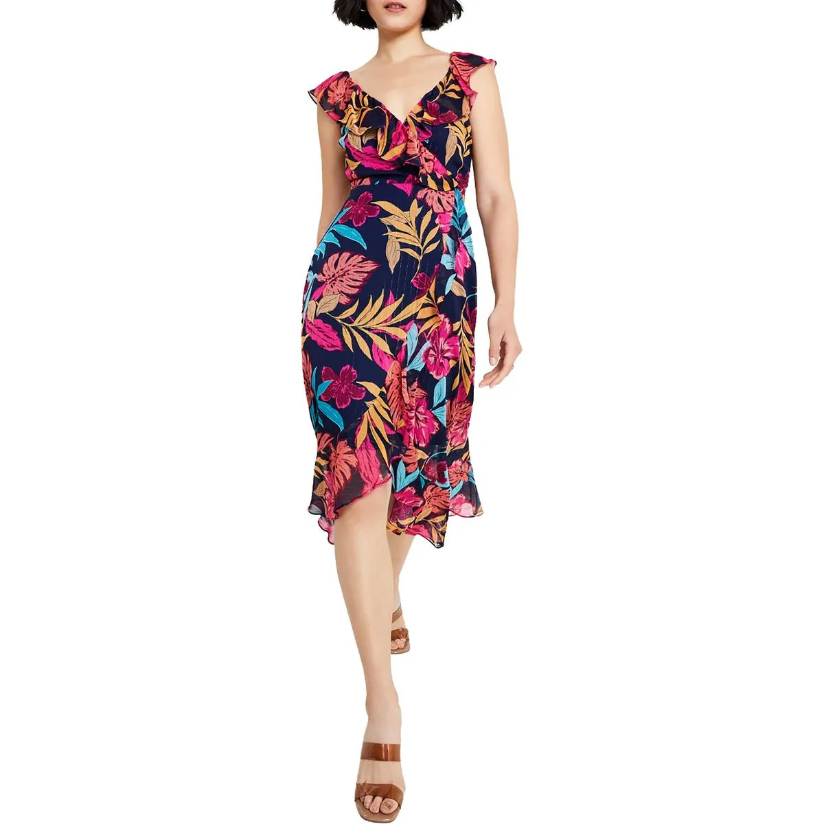 Womens Midi Ruffled Midi Dress
