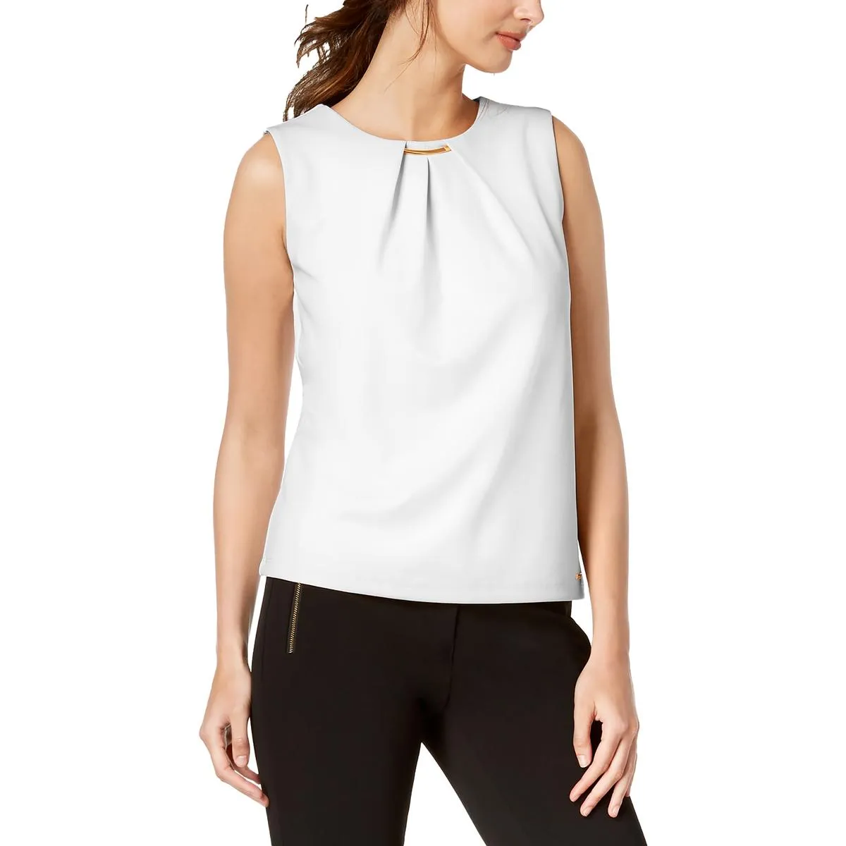Womens Pleated Sleeveless Pullover Top